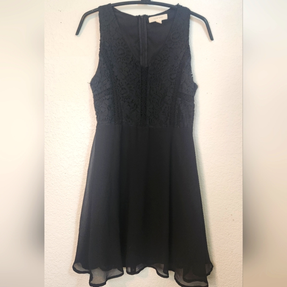 Lucid Pink‎ Black Sleeveless Dress with Lace Top and Sheer Skirt,  Size XS
